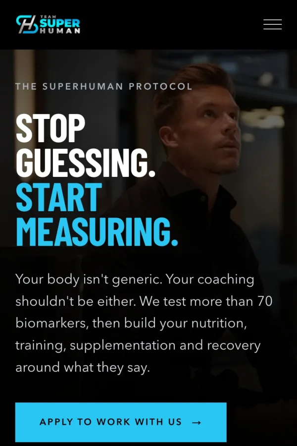 The Team Superhuman coaching website, built by Axurium, being scrolled from top to bottom